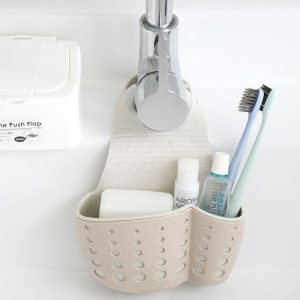 Kitchen Sponge Drain Holder Wheat Fiber Storage Rack Basket Wash Cloth Toilet Soap Shelf Organizer (Beige)