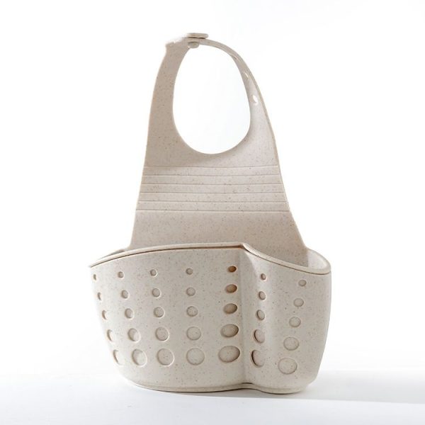 Kitchen Sponge Drain Holder Wheat Fiber Storage Rack Basket Wash Cloth Toilet Soap Shelf Organizer (Beige) - Image 2