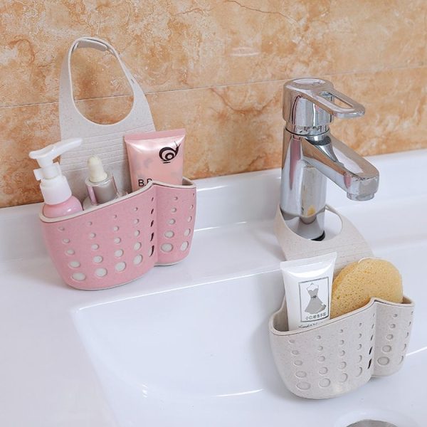 Kitchen Sponge Drain Holder Wheat Fiber Storage Rack Basket Wash Cloth Toilet Soap Shelf Organizer (Beige) - Image 6