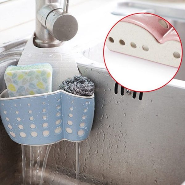 Kitchen Sponge Drain Holder Wheat Fiber Storage Rack Basket Wash Cloth Toilet Soap Shelf Organizer (Beige) - Image 7