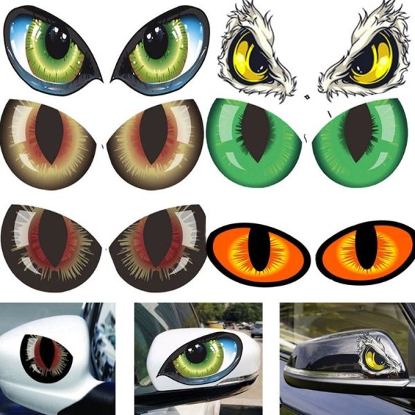 1pc Car Reflective Car Sticker Rearview Mirror Eye Funny Sticker 3D Scratch Blocking Body Sticker Decorative Sticker (Colorful Black) - Image 2