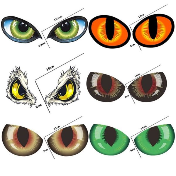 1pc Car Reflective Car Sticker Rearview Mirror Eye Funny Sticker 3D Scratch Blocking Body Sticker Decorative Sticker (Colorful Black) - Image 3