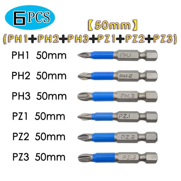 6PCS / set 50mm Strong Magnetic Hand Drill Screwdriver Mouth Anti-Slip Screwdriver Bit - Image 2
