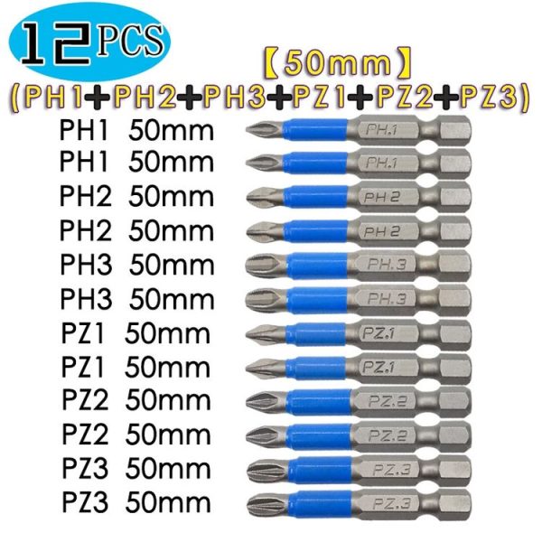 12 PCS / set 50mm Strong Magnetic Hand Drill Screwdriver Mouth Anti-Slip Screwdriver Bit - Image 2