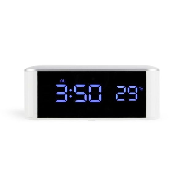 Home LED Mirror Multifunction Electronic Clock Mirror Clock Household Thermometer (Blue Word)