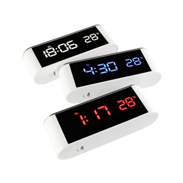 Home LED Mirror Multifunction Electronic Clock Mirror Clock Household Thermometer (Blue Word) - Image 6