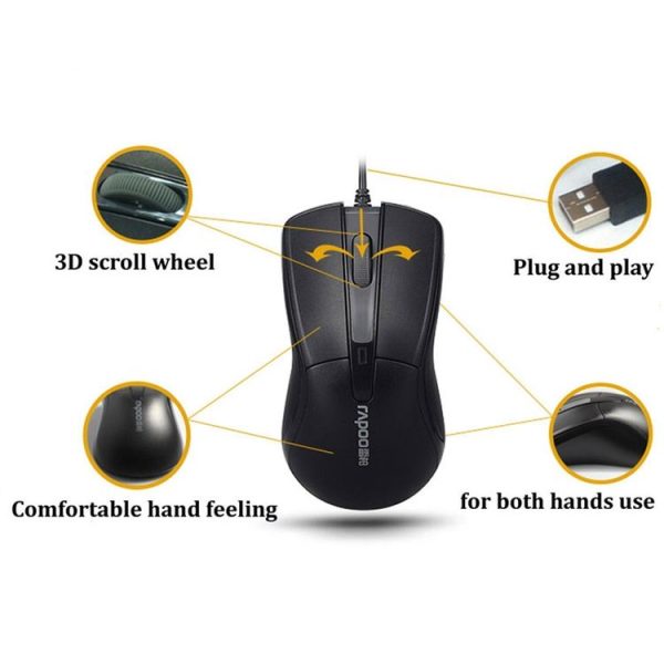 Rapoo N1162 1000 DPI 3 Keys Gaming Business Office Wired Mouse, Cable Length: 1.6m (Black) - Image 5