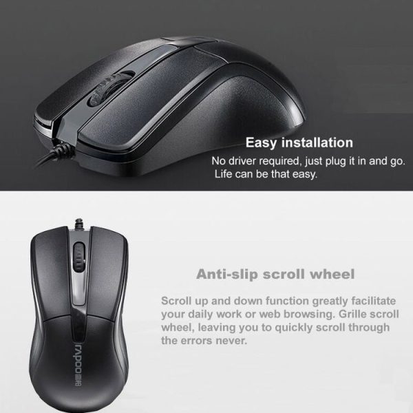 Rapoo N1162 1000 DPI 3 Keys Gaming Business Office Wired Mouse, Cable Length: 1.6m (Black) - Image 6