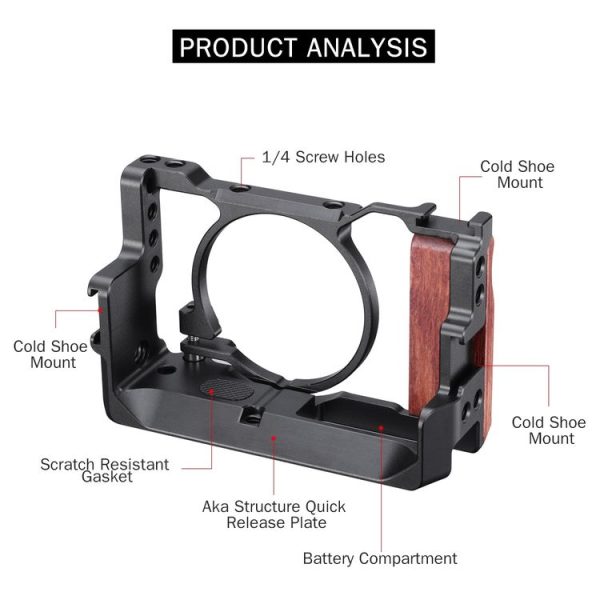 Ulanzi UURig C-RX100 VII Camera Vlogging Cage with Wood Handle Handgrip Dual Cold Shoe Mount For Sony RX100 VII M7 / VI M6 (Black) - Image 4