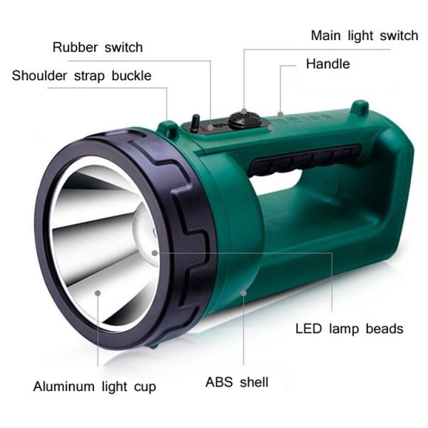 YAGE H103 Strong Light Long Shot LED Searchlight Outdoor Rechargeable High Power Emergency Flashlight (Black Green) - Image 5