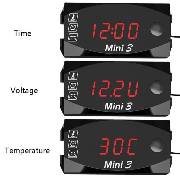 Voltage Clock And Temperature 3 In 1 LED Electronic Meter Large-Screen Digital Display Waterproof And Dustproof Voltmeter (White Light) - Image 5