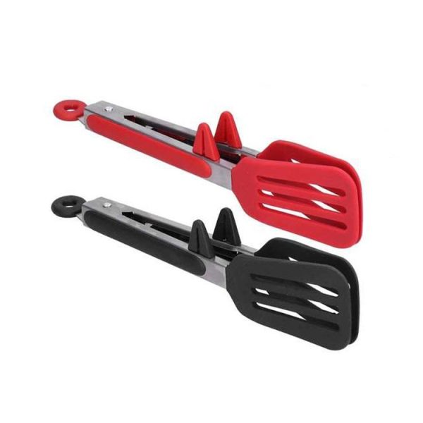 Stainless Steel Silicone Food Spatula Food Clip Barbecue Steak Clip Barbecue Baking Tool, Size: 12 inch With Bracket (Random Color Delivery)