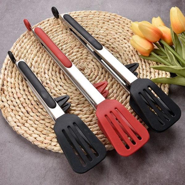 Stainless Steel Silicone Food Spatula Food Clip Barbecue Steak Clip Barbecue Baking Tool, Size: 12 inch With Bracket (Random Color Delivery) - Image 2