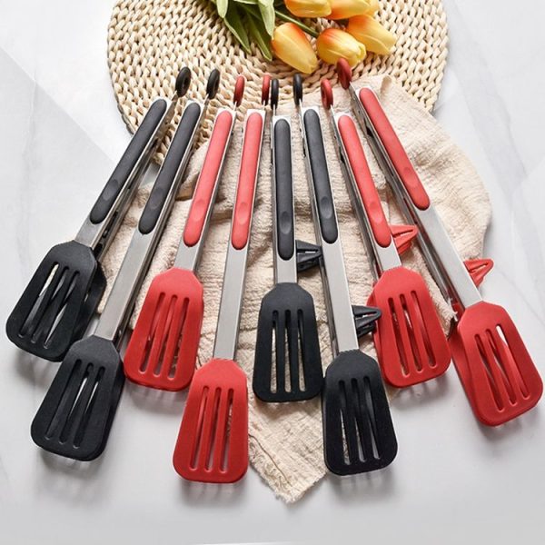 Stainless Steel Silicone Food Spatula Food Clip Barbecue Steak Clip Barbecue Baking Tool, Size: 12 inch With Bracket (Random Color Delivery) - Image 3