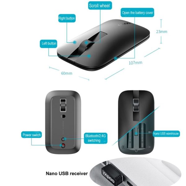 Rapoo M550 1300DPI 3 Keys Home Office Wireless Bluetooth Silent Mouse, Colour: Ordinary Version Silver - Image 3