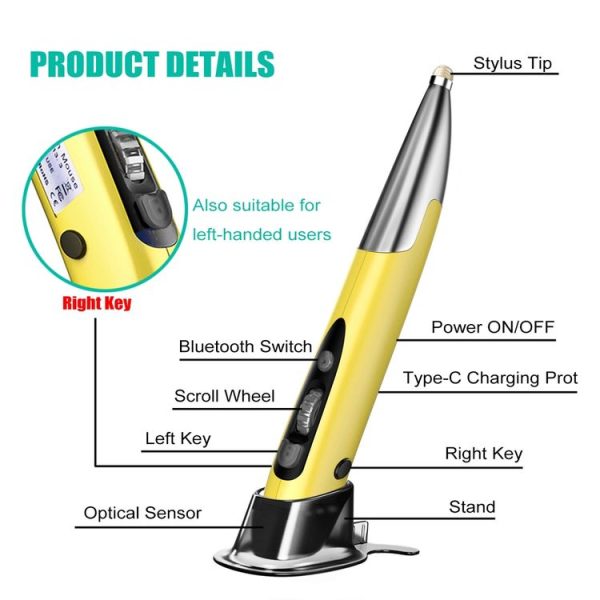 PR-A19 2.4GHz Wireless Charging Bluetooth Mouse Pen Type Shining Quiet Mouse (Red) - Image 3