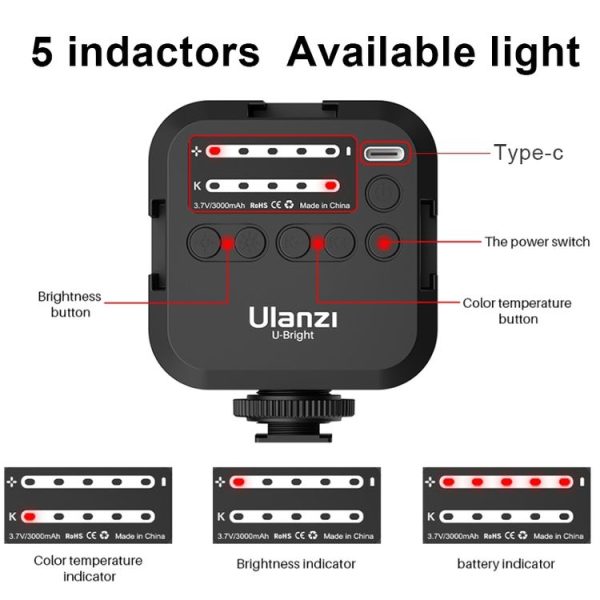 Ulanzi U-Bright Mini Camera 2700k-6500k LED Video Light Vlog Fill Light with Magnetic Soft Cover & 6 Colored Paper & 3 Cold Shoes - Image 7