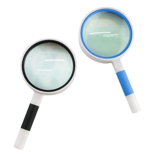 Hand-Held Reading Magnifier Glass Lens Anti-Skid Handle Old Man Reading Repair Identification Magnifying Glass, Specification: 100mm 3 Times (Blue White) - Image 2