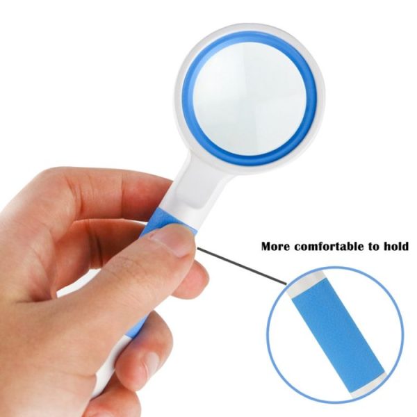 Hand-Held Reading Magnifier Glass Lens Anti-Skid Handle Old Man Reading Repair Identification Magnifying Glass, Specification: 100mm 3 Times (Blue White) - Image 3
