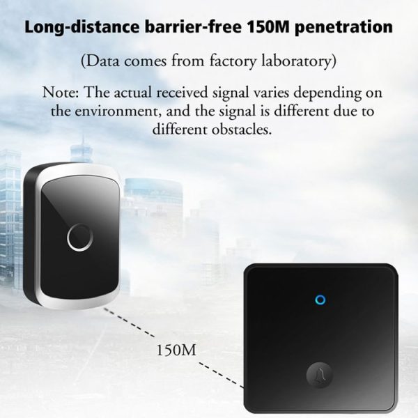 CACAZI FA50 1 For 1 Push-button Self-generating Wireless Doorbell, Plug: EU Plug (Black) - Image 5