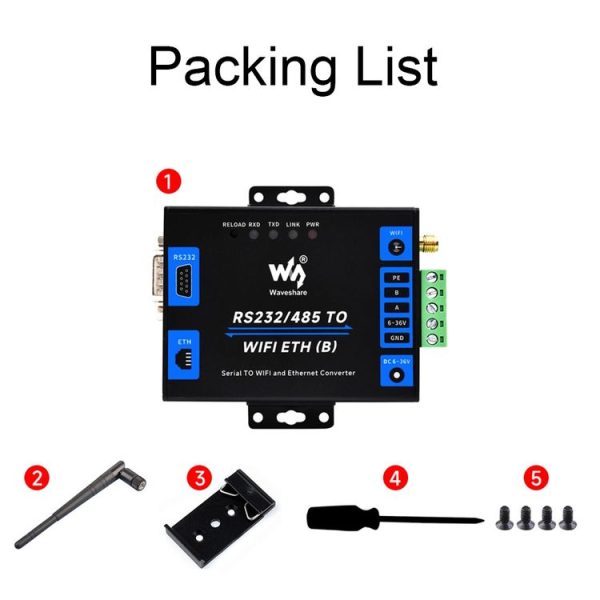 Waveshare Industrial Grade Serial Server RS232 / 485 to WiFi / Ethernet RJ45 Network Port - Image 3