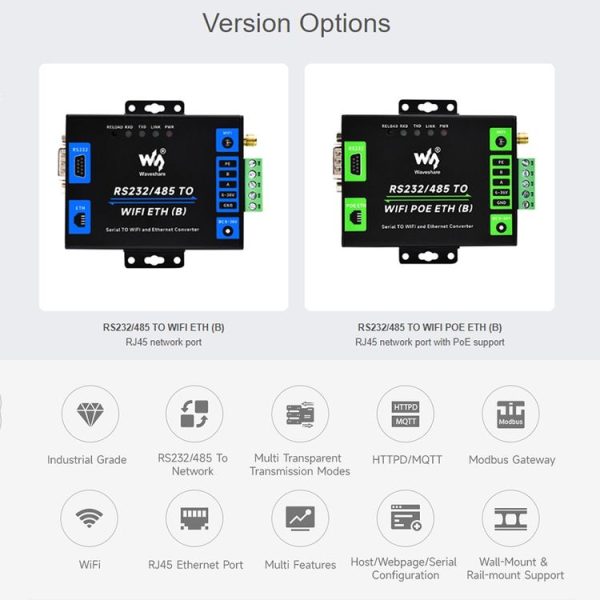 Waveshare Industrial Grade Serial Server RS232 / 485 to WiFi / Ethernet RJ45 Network Port - Image 5