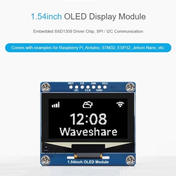 Waveshare 1.54 Inch OLED Display Module, 128x64 Resolution, SPI / I2C Communication (White) - Image 6