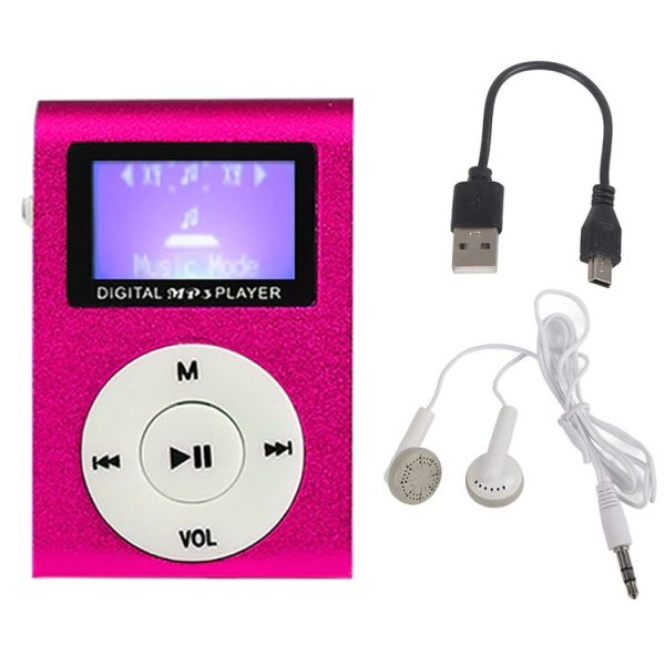 512M+Earphone+Cable Mini Lavalier Metal MP3 Music Player with Screen (Pink)