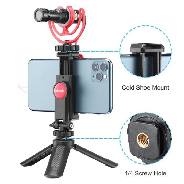 Ulanzi ST-06 Adjustable Phone Holder Tripod Mount Camera Hot Shoe Smartphone Clamp (Black) - Image 5