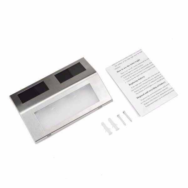 2 LEDs Solar Powered Light Sensor Control IP44 Waterproof LED Wall Lamp Outdoor Patio Yard Pathway Garden Stairs Step Night Security Lighting (White Light) - Image 4