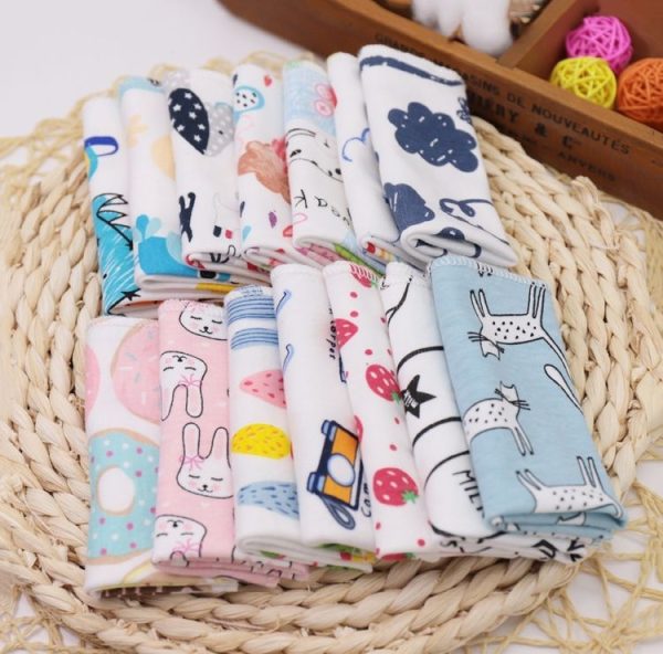 10 PCS Baby Cotton Saliva Handkerchief Cartoon Small Square Face Towel Color Random Delivery (Color Mixture)