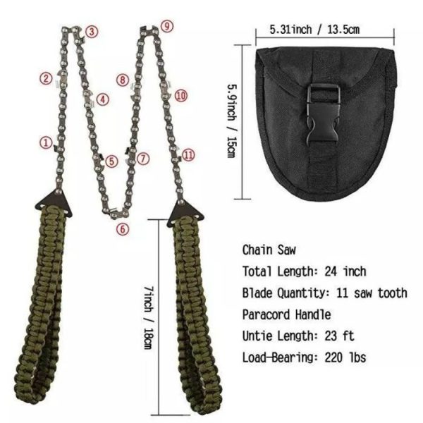 Outdoor Sports Hand Chainsaws Braided Umbrella Rope Camping Survival Pocket Saw (Military Green) - Image 3