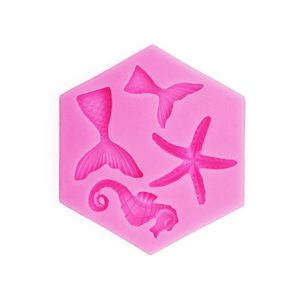 Ocean Series Big And Small Fishtail Starfish Seahorse DIY Baking Liquid Silicone Mold (Pink)