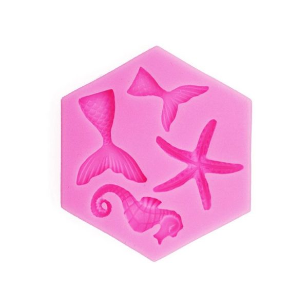 Ocean Series Big And Small Fishtail Starfish Seahorse DIY Baking Liquid Silicone Mold (Pink)
