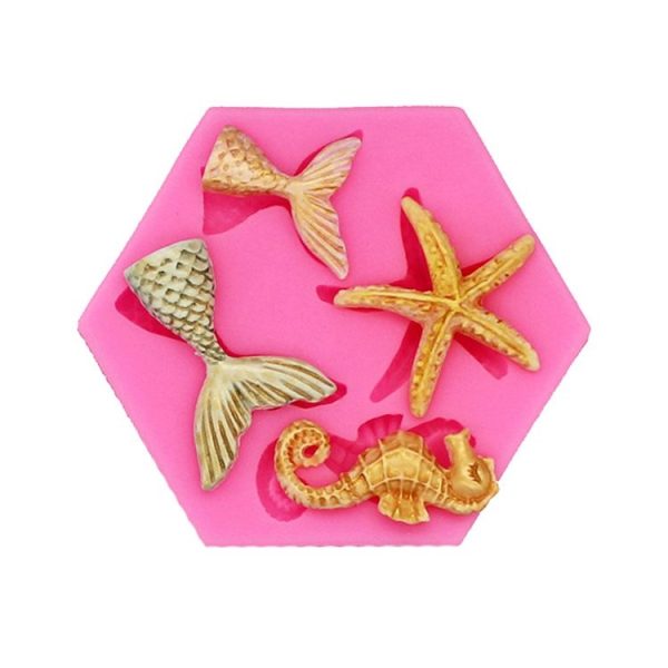Ocean Series Big And Small Fishtail Starfish Seahorse DIY Baking Liquid Silicone Mold (Pink) - Image 2