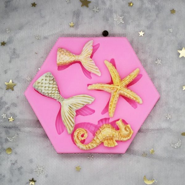 Ocean Series Big And Small Fishtail Starfish Seahorse DIY Baking Liquid Silicone Mold (Pink) - Image 3