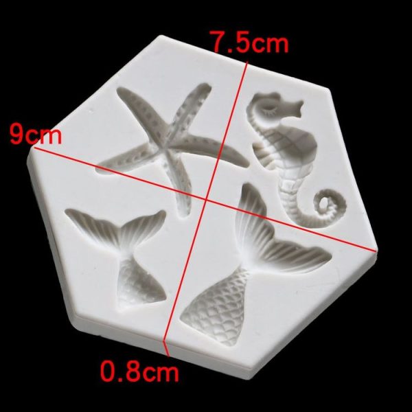 Ocean Series Big And Small Fishtail Starfish Seahorse DIY Baking Liquid Silicone Mold (Pink) - Image 4
