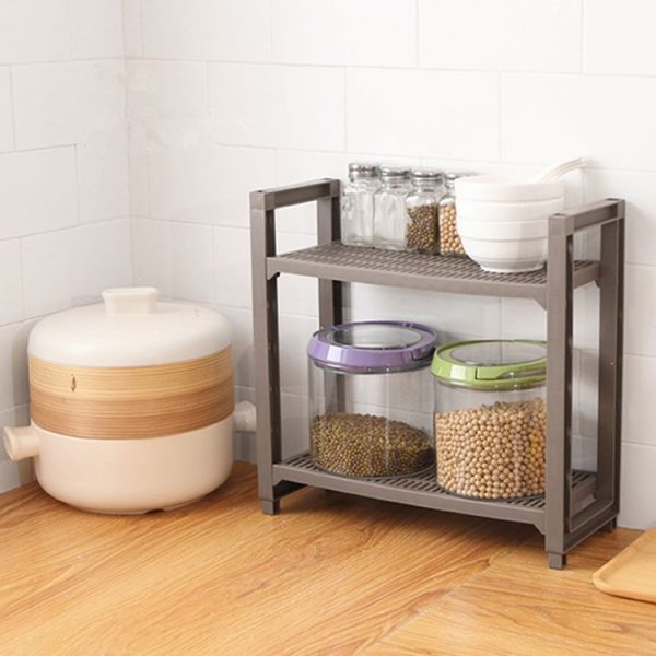 Kitchen Spice Multi-function Rack Adjustable Seasoning Bottle Storage Rack Bathroom Shelf Triple Layer (Khaki) - Image 3
