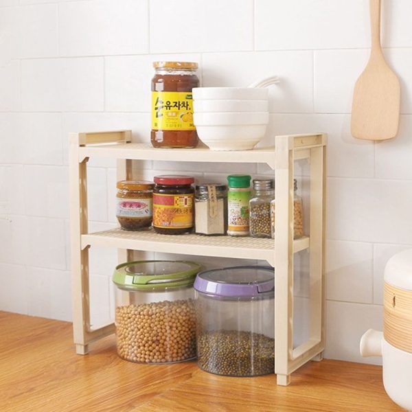 Kitchen Spice Multi-function Rack Adjustable Seasoning Bottle Storage Rack Bathroom Shelf Triple Layer (Khaki) - Image 4