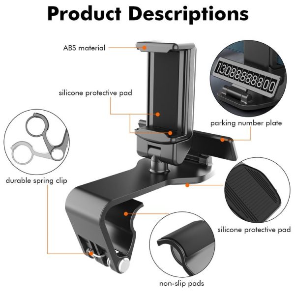HMT070 Vehicle Instrument Table Mobile Phone Bracket With Parking Card Sun Visor Navigation Bracket, Style: Clip - Image 4