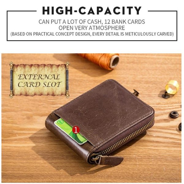 BUFF CAPTAIN 231 First Layer Cowhide Zipper Wallet Horizontal Leather Multiple-Card Thicken Album Wallet (Brown) - Image 3