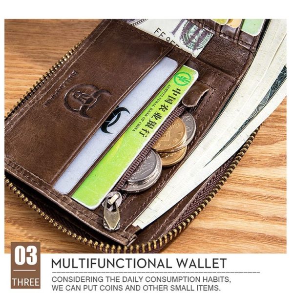 BUFF CAPTAIN 231 First Layer Cowhide Zipper Wallet Horizontal Leather Multiple-Card Thicken Album Wallet (Brown) - Image 6