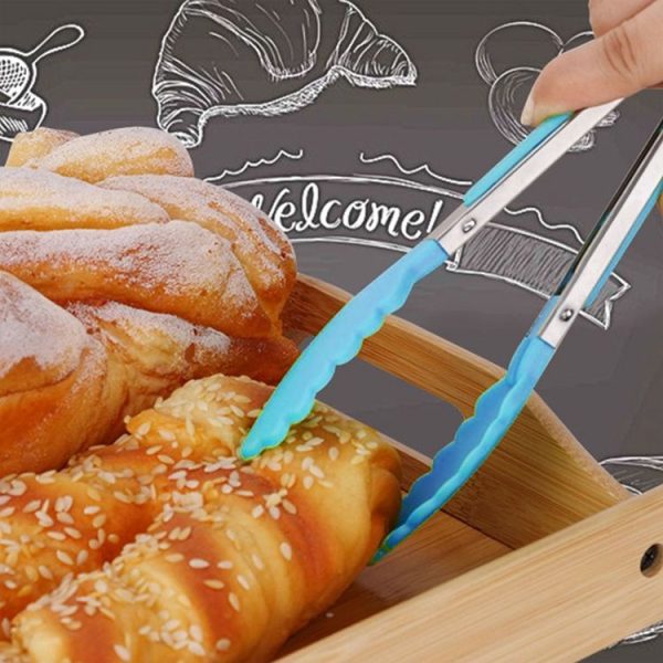 Kitchen Silicone Cooking Salad Stainless Steel Handle Food Clip (Blue) - Image 10