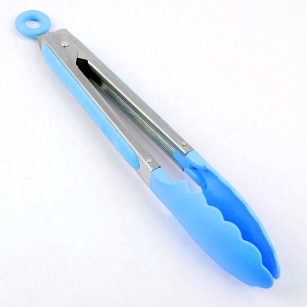 Kitchen Silicone Cooking Salad Stainless Steel Handle Food Clip (Blue) - Image 2
