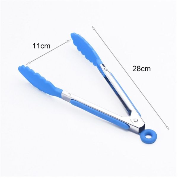 Kitchen Silicone Cooking Salad Stainless Steel Handle Food Clip (Blue) - Image 3