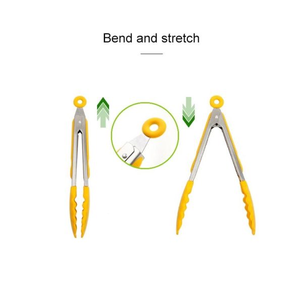 Kitchen Silicone Cooking Salad Stainless Steel Handle Food Clip (Blue) - Image 4