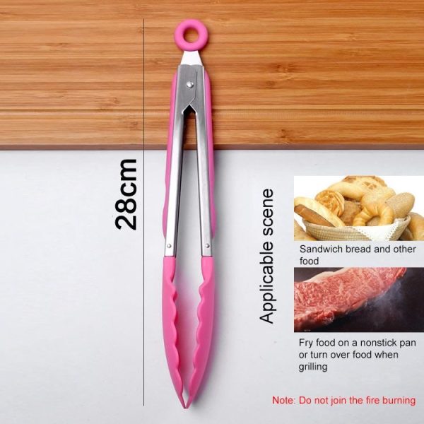 Kitchen Silicone Cooking Salad Stainless Steel Handle Food Clip (Blue) - Image 5