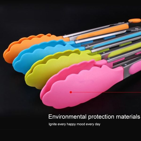 Kitchen Silicone Cooking Salad Stainless Steel Handle Food Clip (Blue) - Image 6
