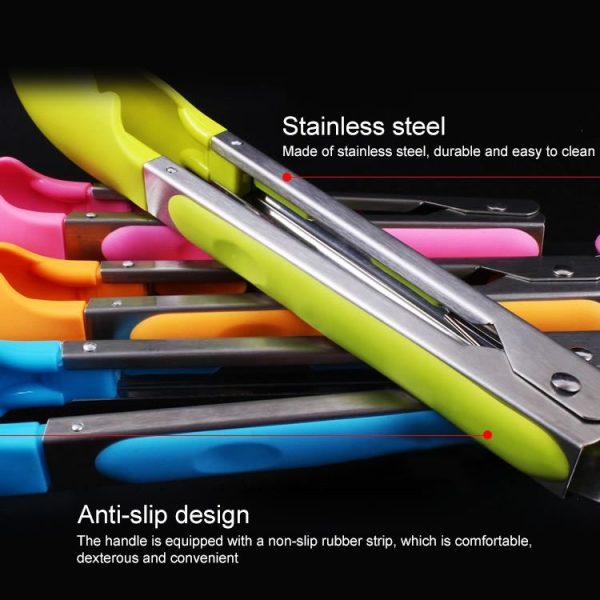 Kitchen Silicone Cooking Salad Stainless Steel Handle Food Clip (Blue) - Image 7