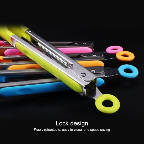 Kitchen Silicone Cooking Salad Stainless Steel Handle Food Clip (Blue) - Image 8